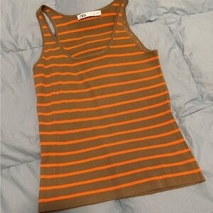 Zara Women's Tank Top with Orange and Brown Stripes